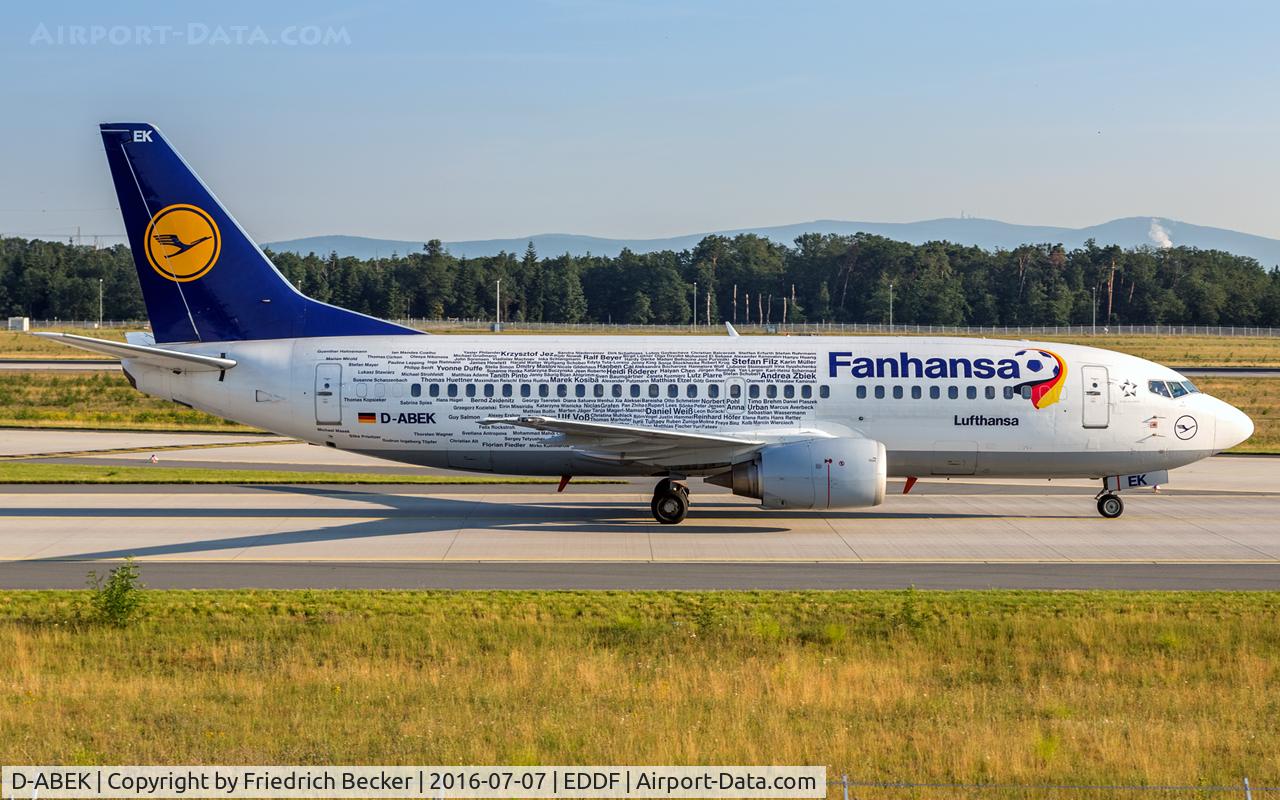 D-ABEK, 1991 Boeing 737-330 C/N 25414, taxying to the gate