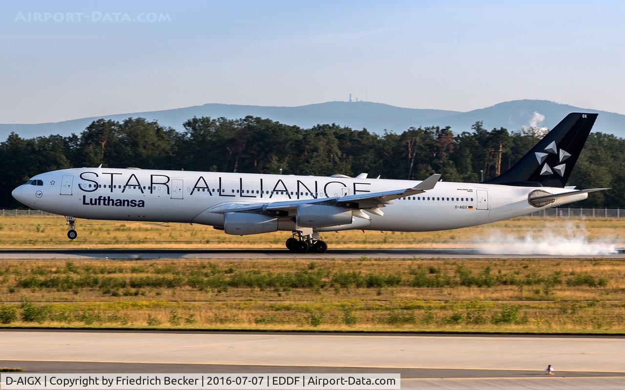 D-AIGX, 2000 Airbus A340-313X C/N 354, touchdown on RW25R