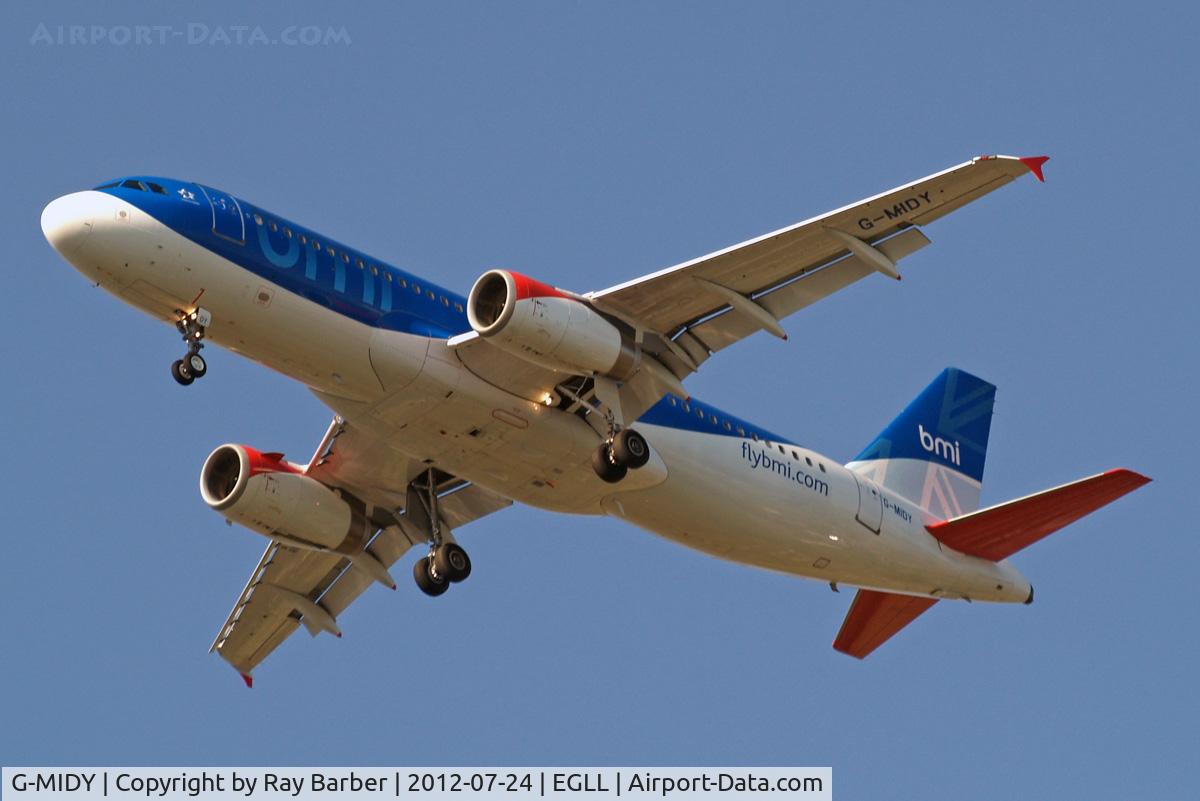G-MIDY, 1999 Airbus A320-232 C/N 1014, Airbus A320-232 [1014] (bmi British Midland) Home~G 24/07/2012. On approach 27R.