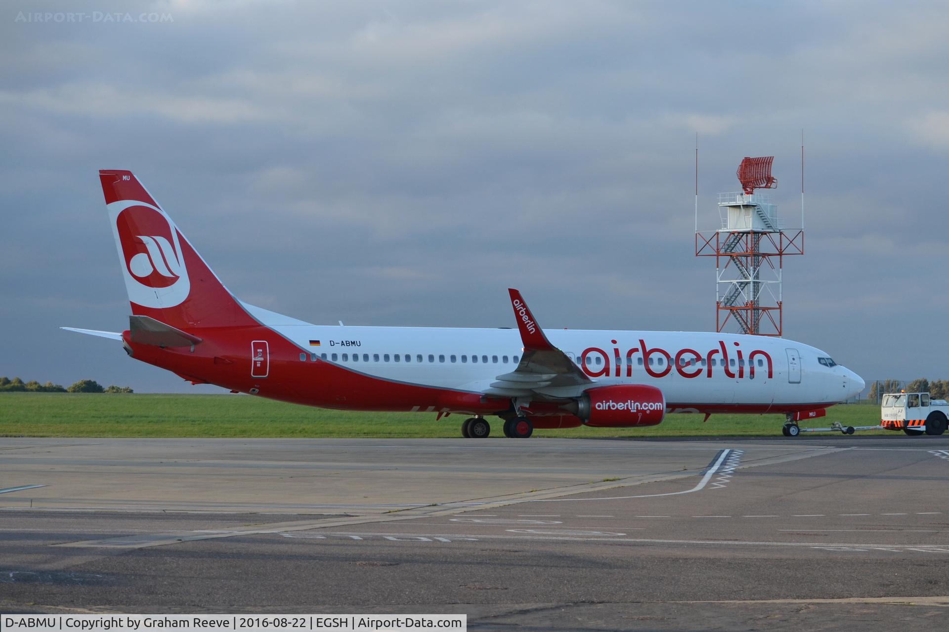 D-ABMU, 2013 Boeing 737-86J C/N 39384, Under tow at Norwich.