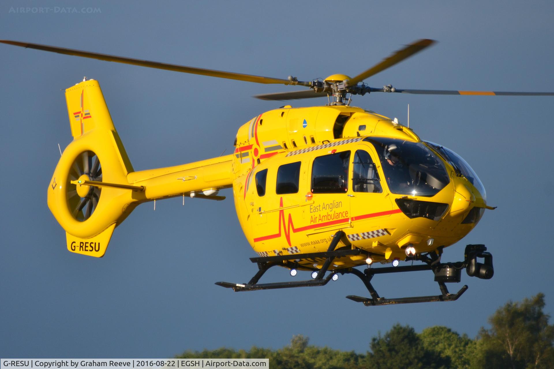 G-RESU, 2015 Airbus Helicopters EC-145T-2 (BK-117D-2) C/N 20052, Landing at Norwich.