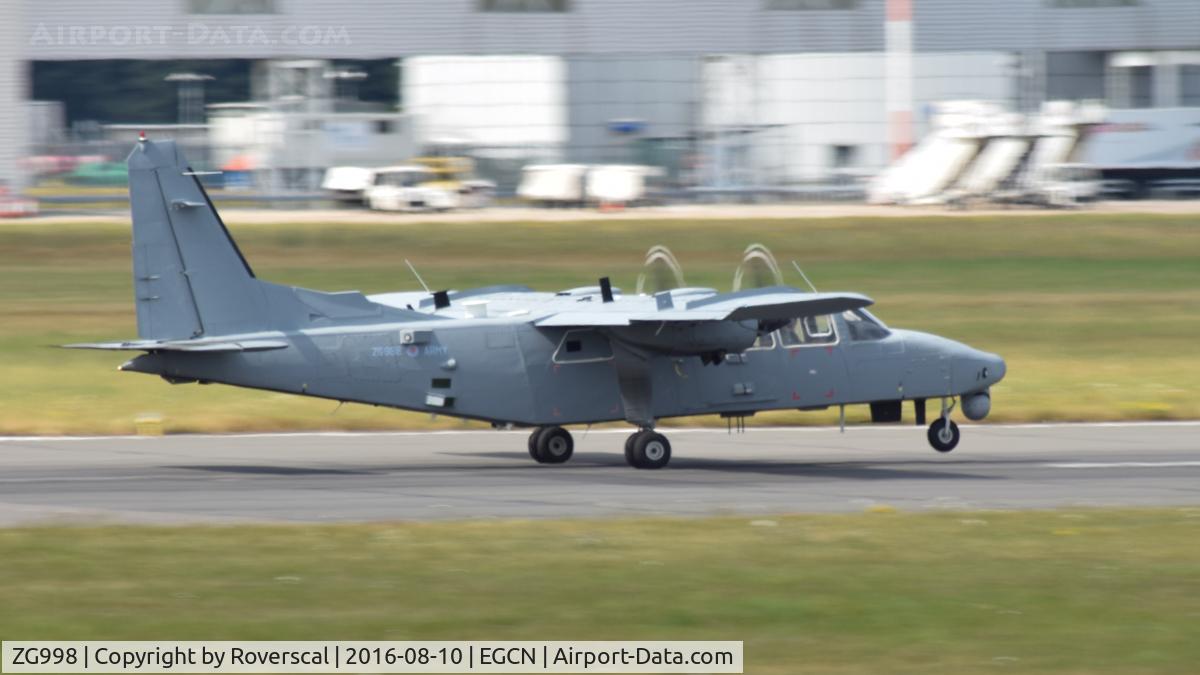 ZG998, 2002 Pilatus Britten-Norman BN-2T-4S Defender 4000 C/N 4014, ZG998 departing DSA.