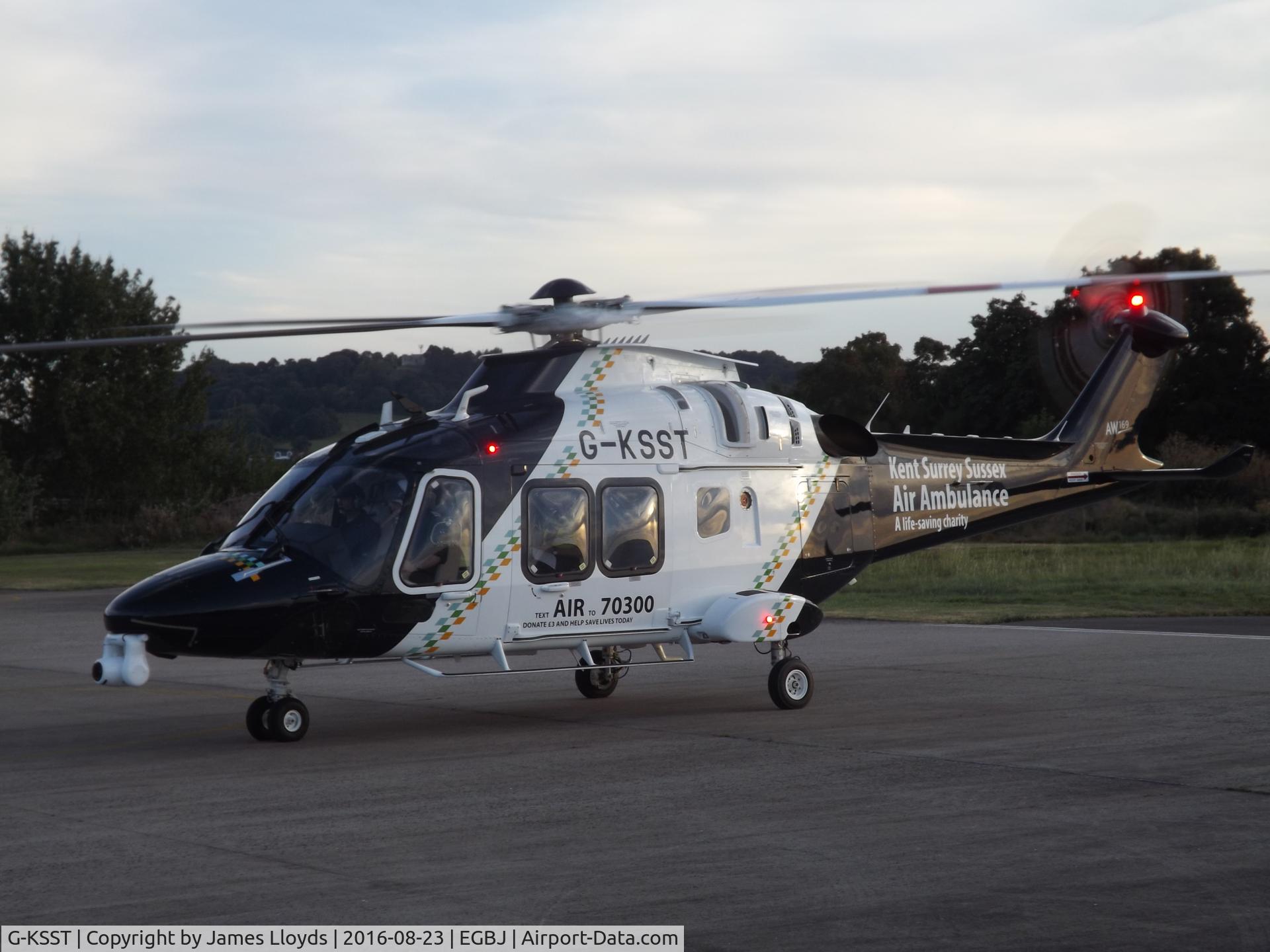 G-KSST, 2016 AgustaWestland AW169 C/N 69014, Taxing in to Specialist Aviation Services Apron at Gloucestershire Airport.