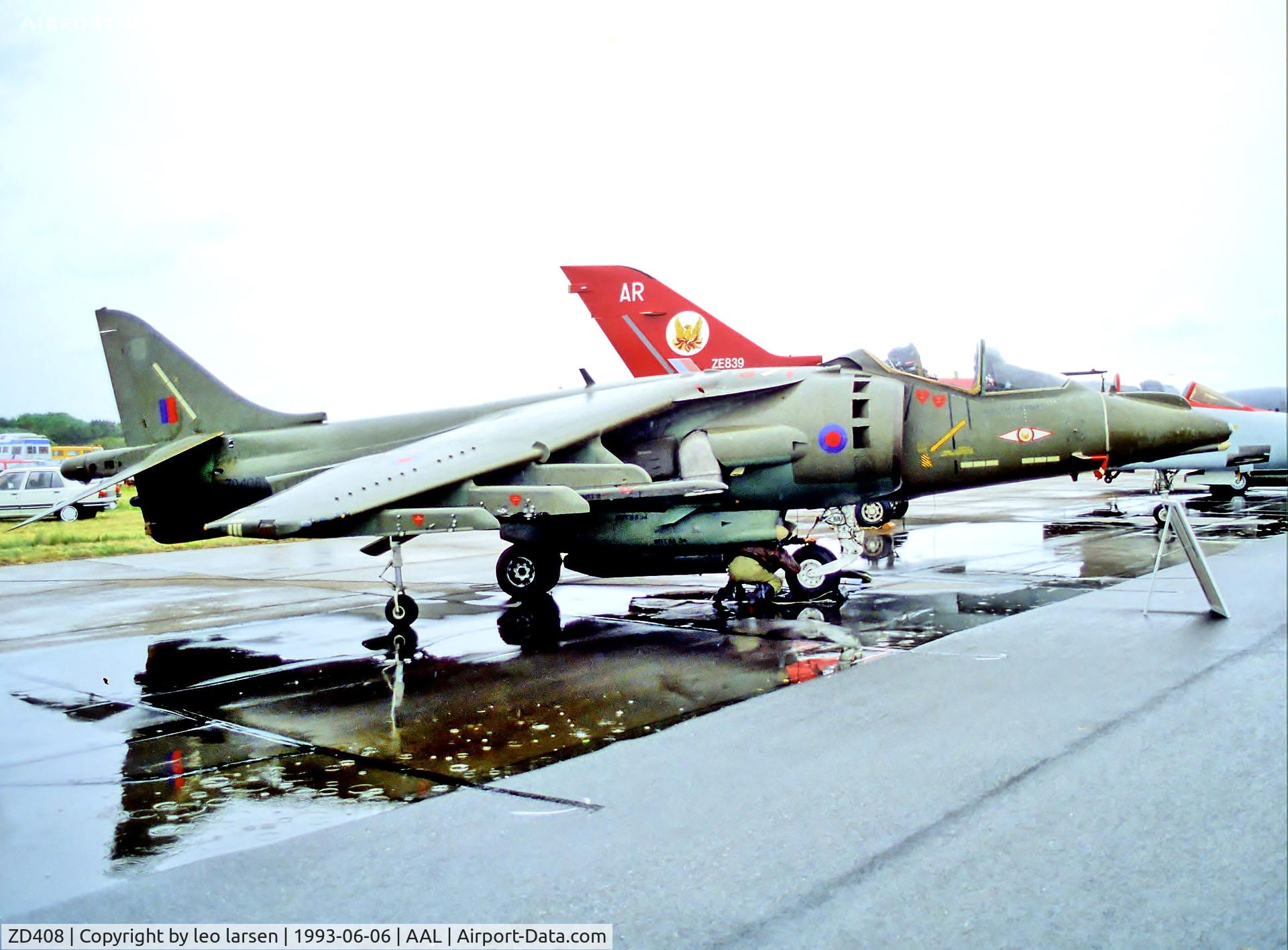 ZD408, 1989 British Aerospace Harrier GR.7 C/N P37, Aalborg RDAF open house 6.6.93