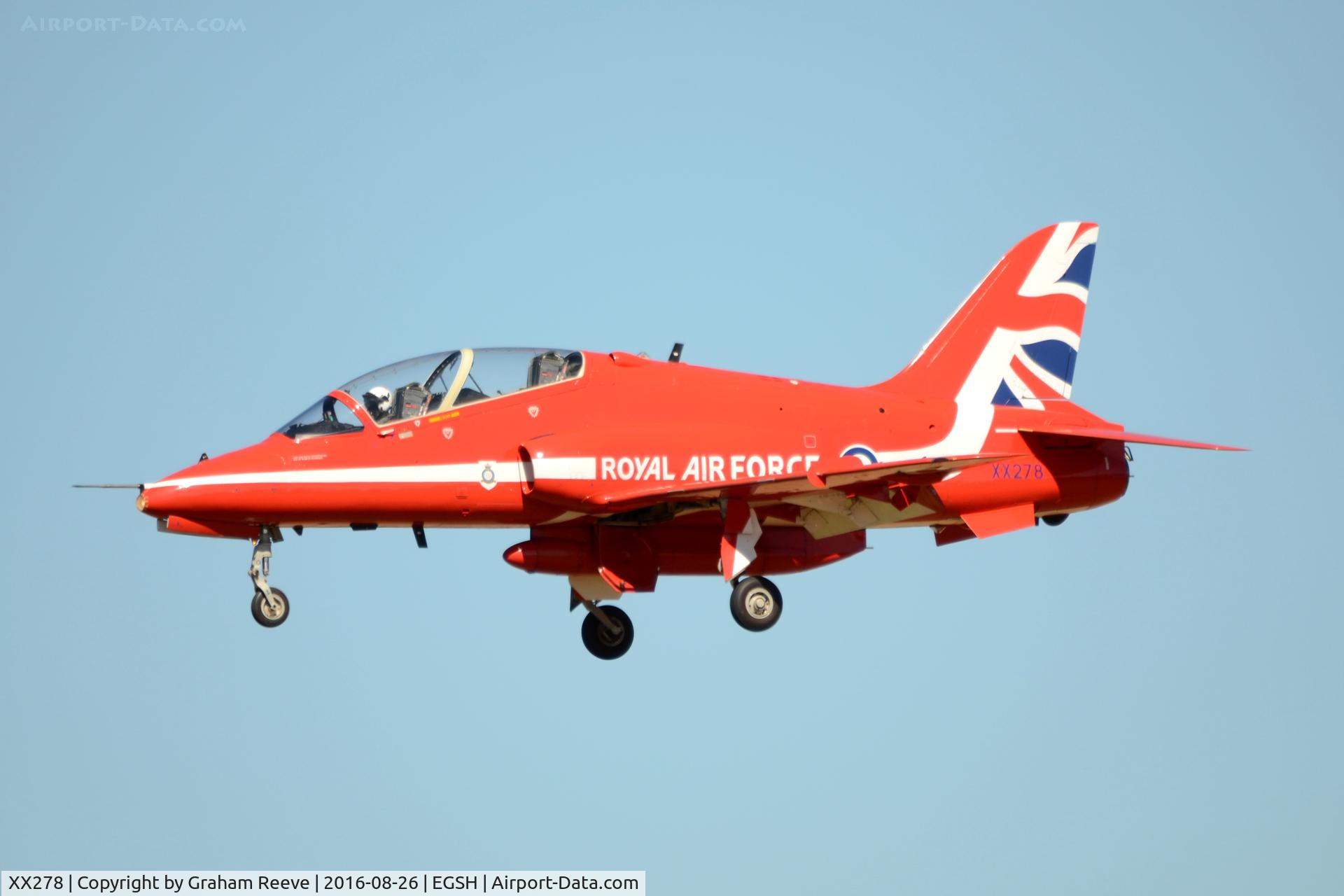 XX278, 1978 Hawker Siddeley Hawk T.1A C/N 103/312103, Landing at Norwich.