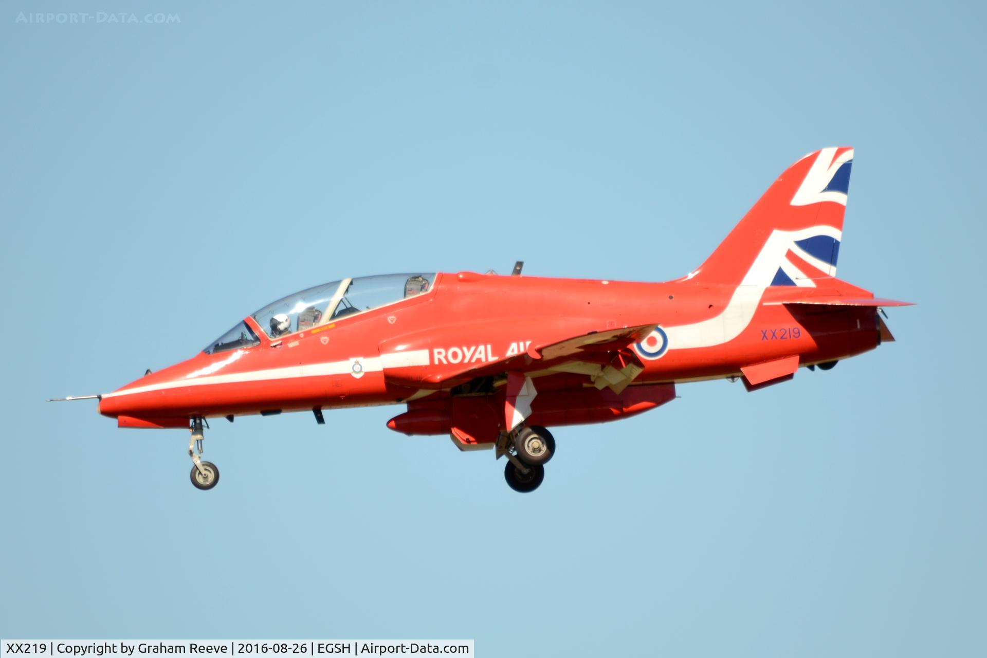 XX219, 1978 Hawker Siddeley Hawk T.1A C/N 055/312055, Landing at Norwich.