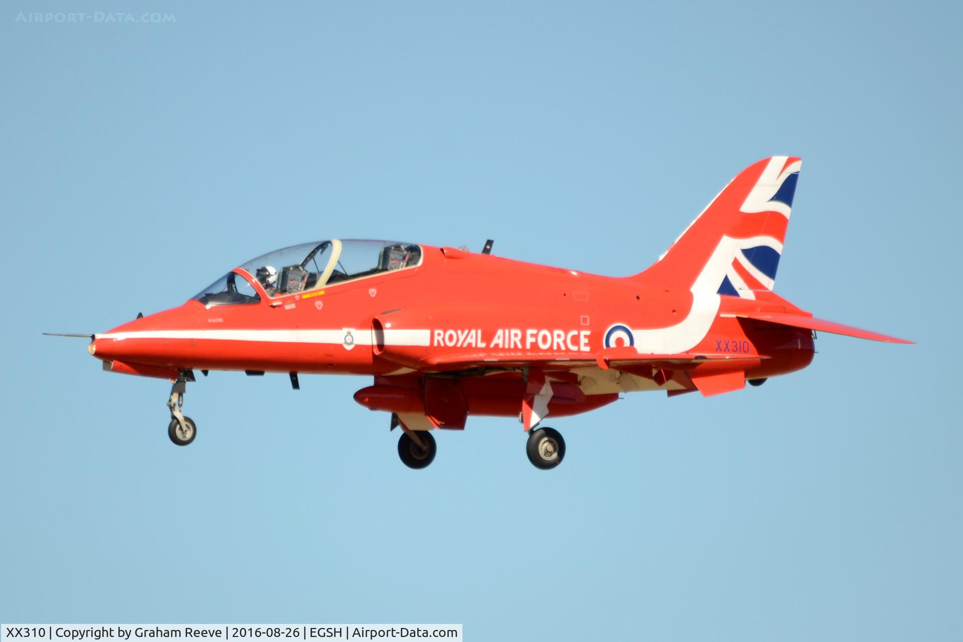 XX310, 1980 Hawker Siddeley Hawk T.1W C/N 145/312135, Landing at Norwich.