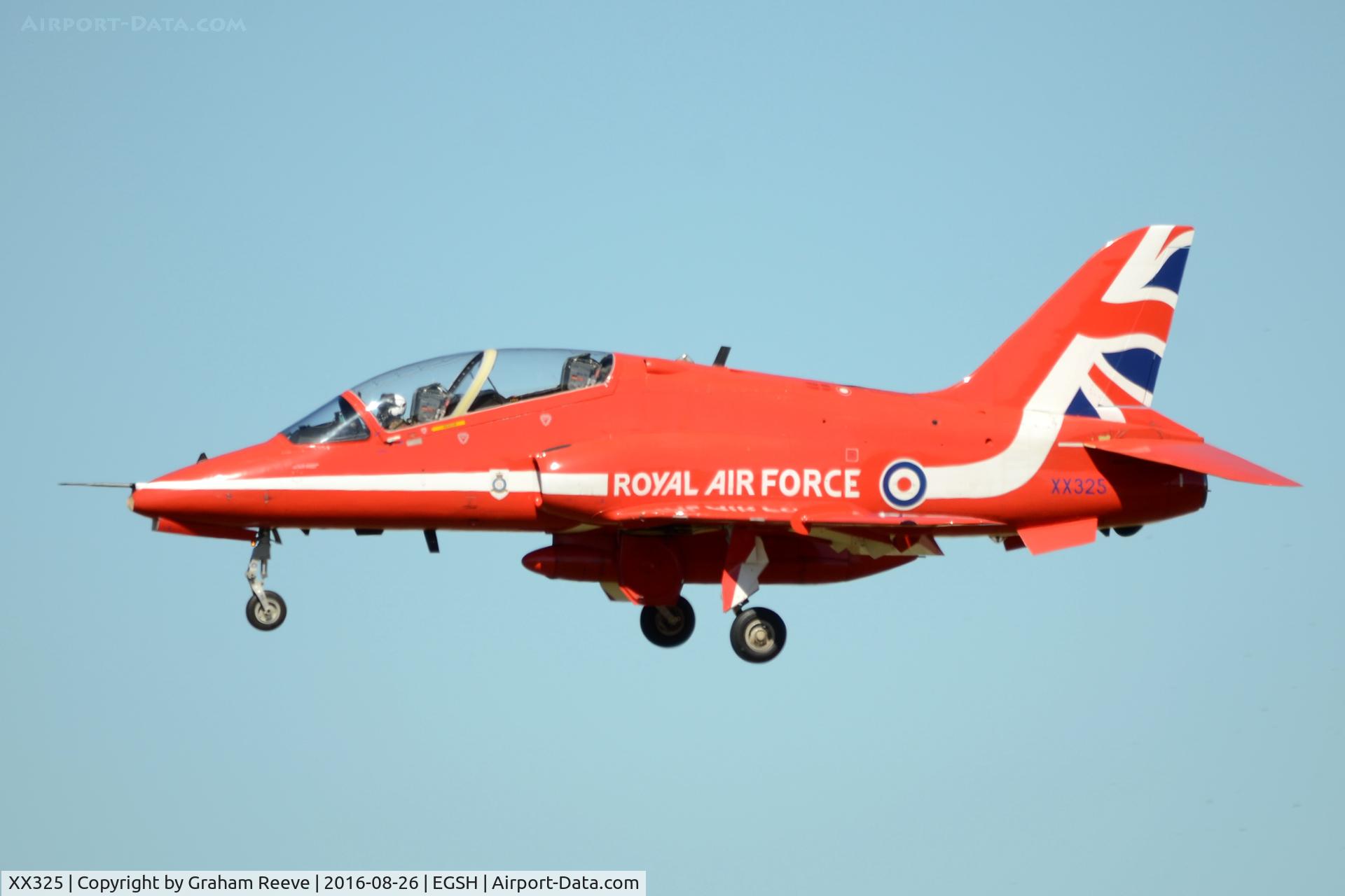 XX325, 1980 Hawker Siddeley Hawk T.1 C/N 169/312150, Landing at Norwich.