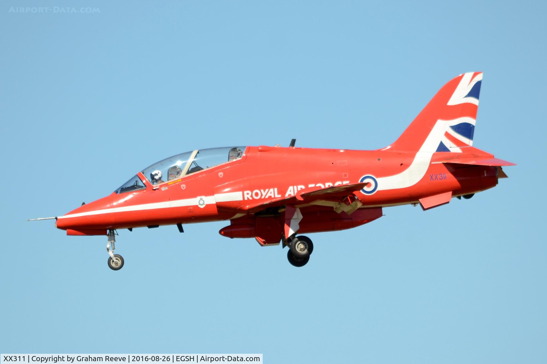 XX311, 1980 Hawker Siddeley Hawk T.1 C/N 147/312136, Landing at Norwich.