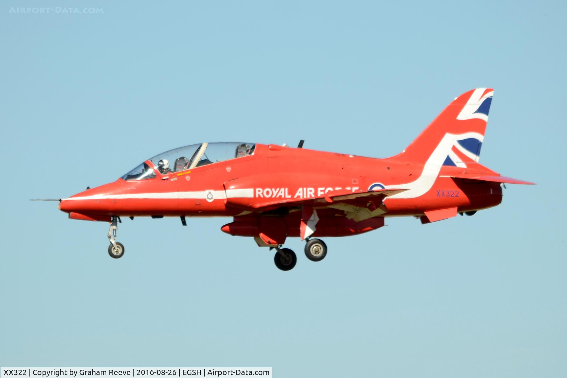 XX322, 1980 Hawker Siddeley Hawk T.1A C/N 165/312147, Landing at Norwich.