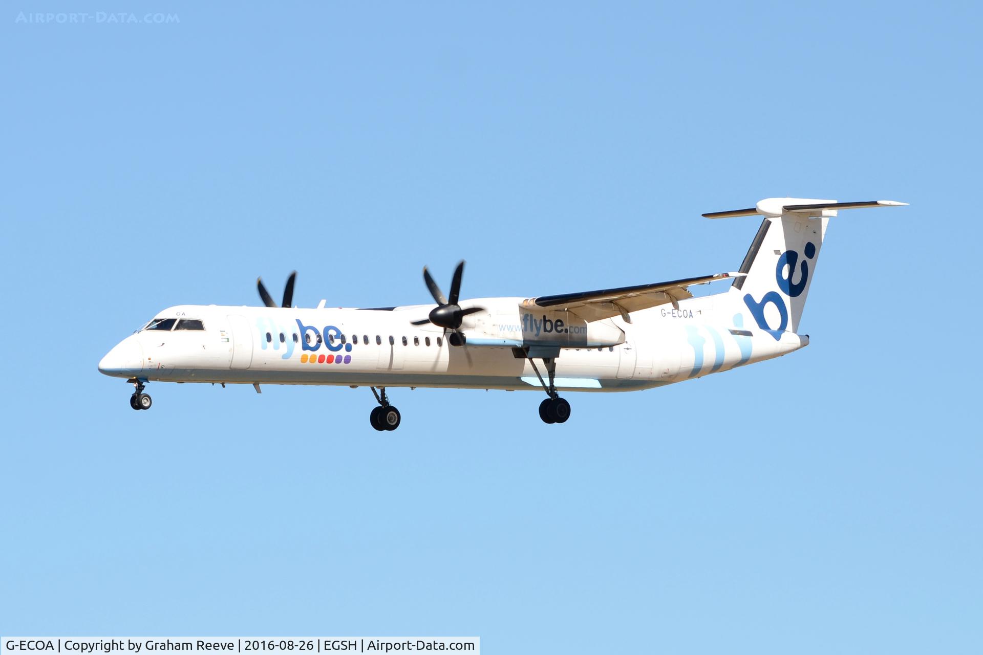 G-ECOA, 2007 De Havilland Canada DHC-8-402Q Dash 8 C/N 4180, Landing at Norwich.