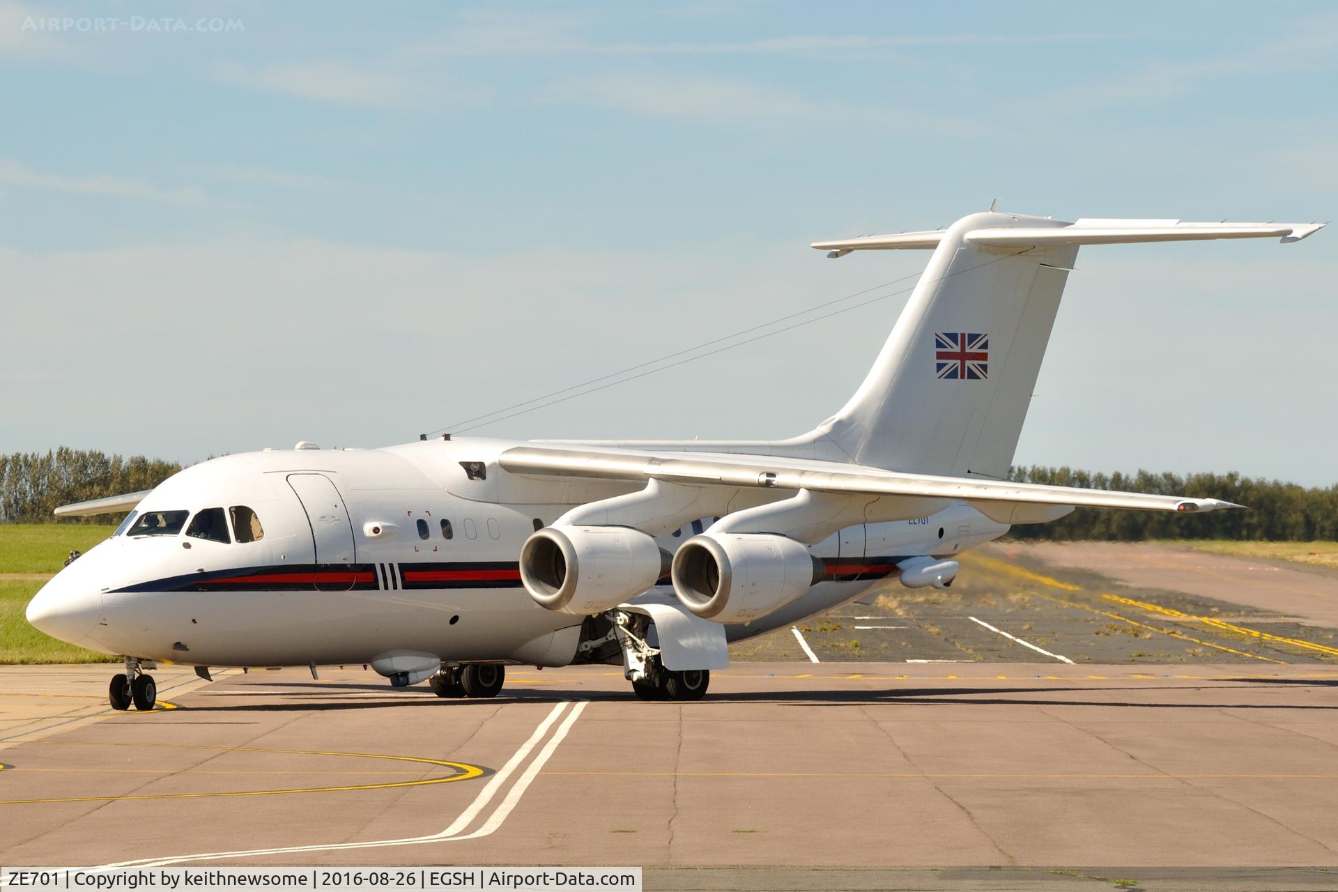 ZE701, 1985 British Aerospace BAe.146 CC.2 C/N E1029, Parking at Norwich.