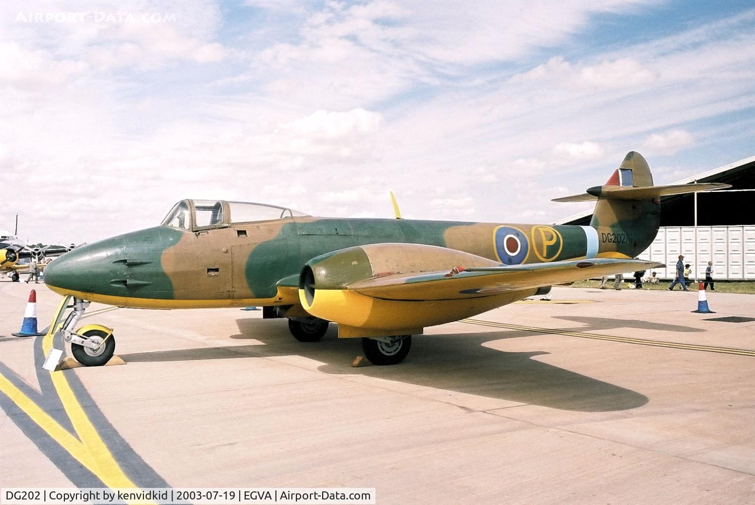 DG202, Gloster Meteor F.9/40 C/N Not found DG202, In the 100 Years of Flight enclave at RIAT.
The P means prototype, the G means it had to be guarded at all times it was on the ground.