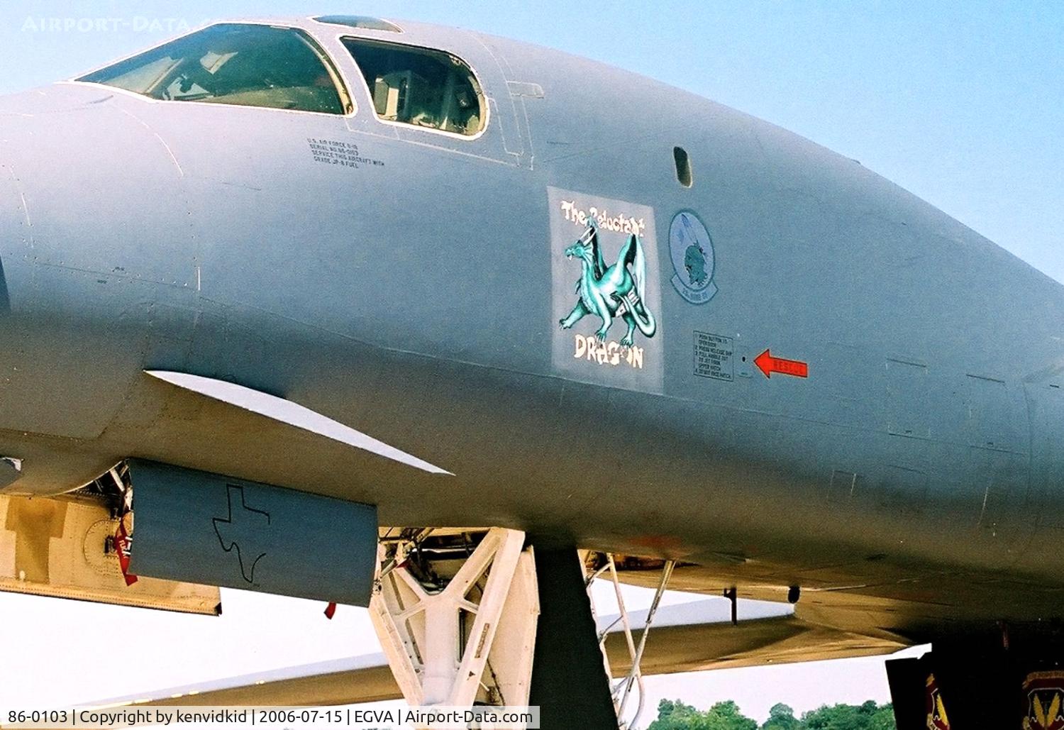86-0103, 1986 Rockwell B-1B Lancer C/N 63, On static display at RIAT.