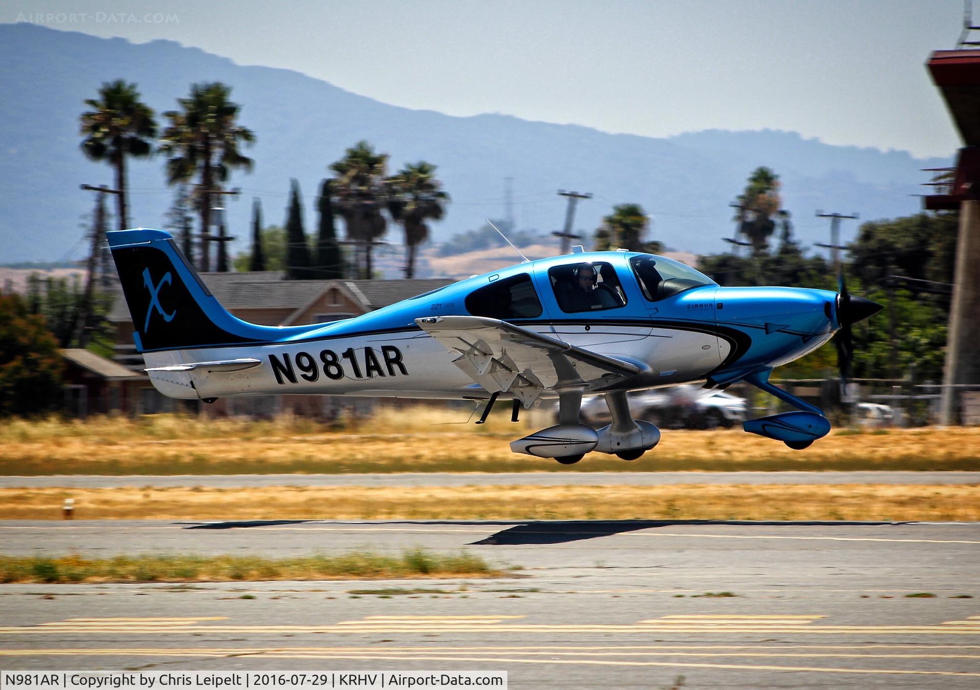 N981AR, 2015 Cirrus SR22T C/N 1159, Excelsior Metals Inc (Fresno, CA) 2015 Cirrus SR22T departing at Reid Hillview Airport, San Jose, CA.