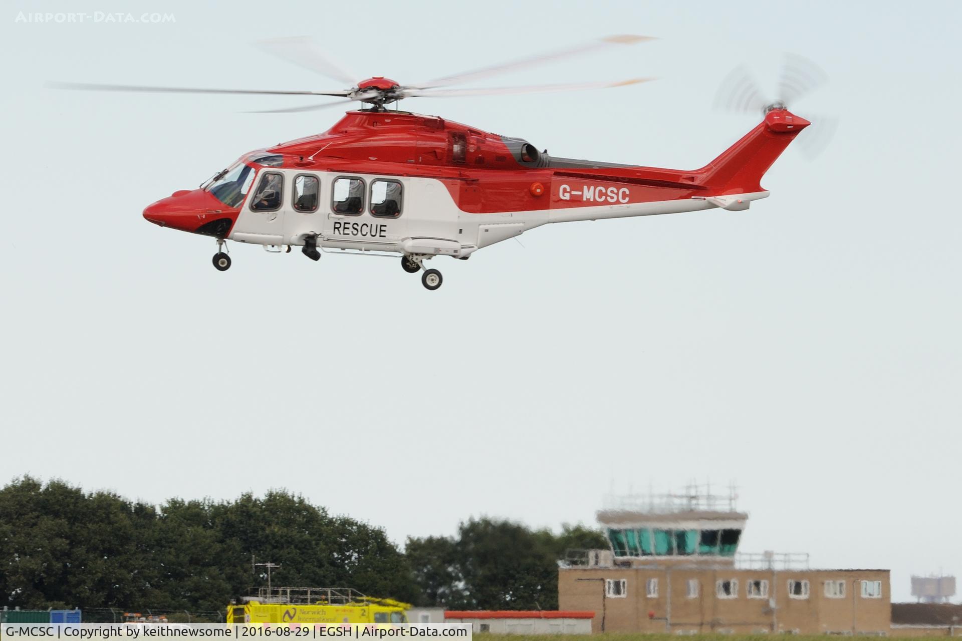 G-MCSC, 2014 AgustaWestland AW-139 C/N 41379, Above Norwich control tower.