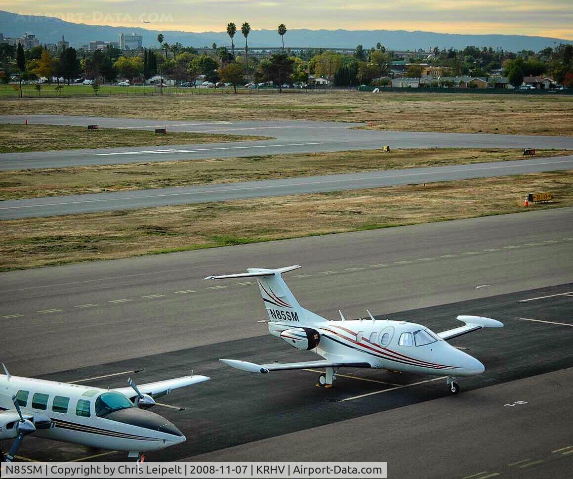N85SM, 2008 Eclipse Aviation Corp EA500 C/N 000151, Arizona based 2008 Eclipse EA500 parked on the transient ramp next to a transient Aerostar for the 2008 AOPA Fly In at Reid Hillview Airport, San Jose, CA.