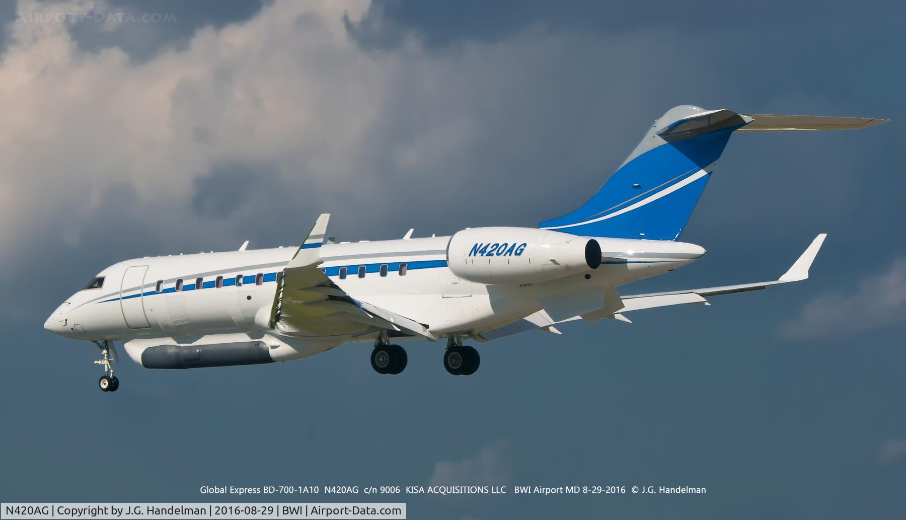 N420AG, 1998 Bombardier BD-700-1A10 Global Express C/N 9006, Near touch down.