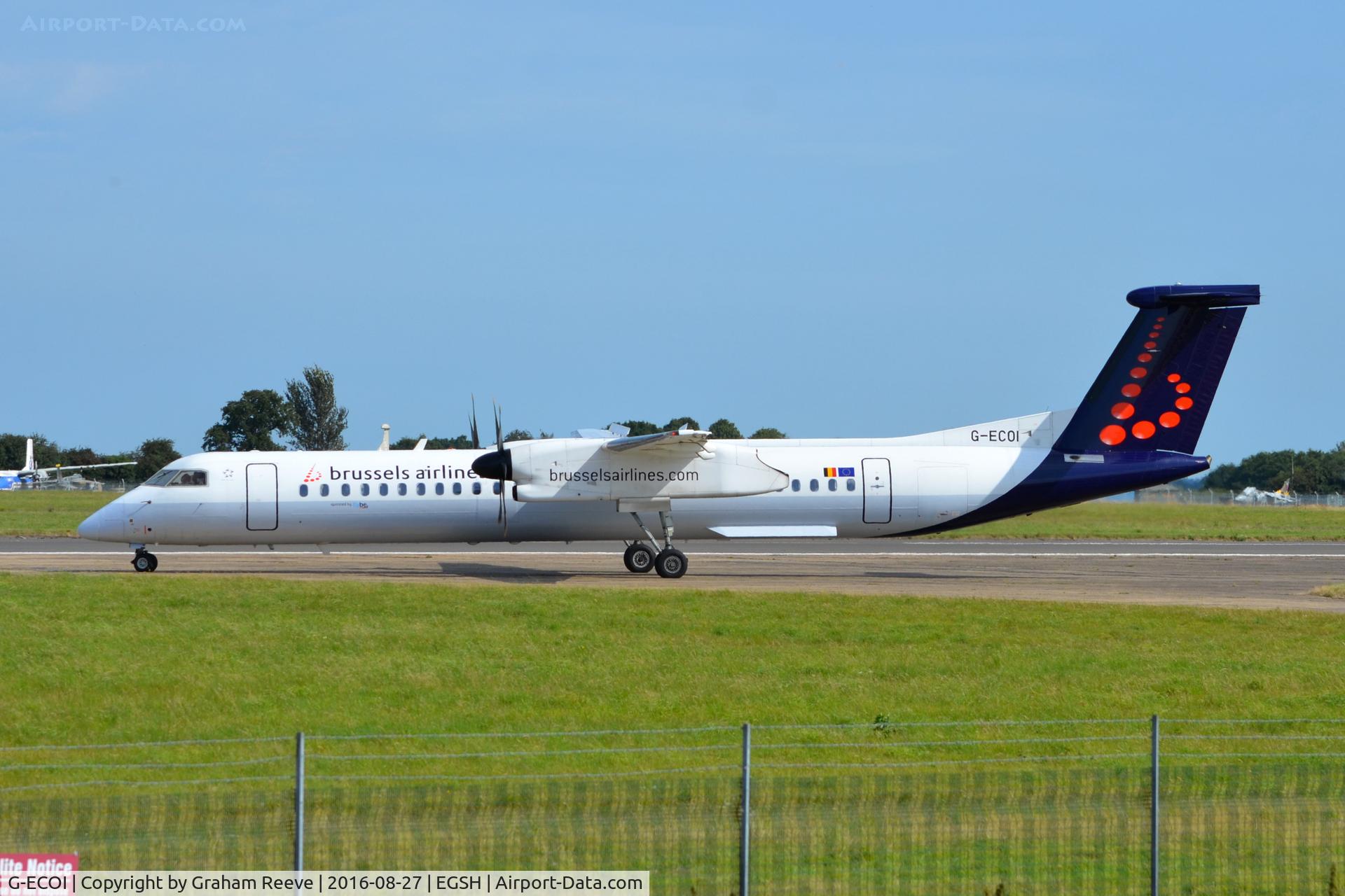 G-ECOI, 2008 De Havilland Canada DHC-8-402Q Dash 8 C/N 4224, About to depart from Norwich.