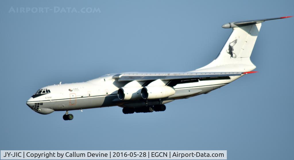 JY-JIC, 2011 Ilyushin Il-76MF C/N 20#3421724, Royal Jordanian AF (Royal Falcon Airlines) Ilyushin Il-76MF 360 (JY-JIC) landing at Doncaster Sheffield Airport runway 02 on 28th May 2016