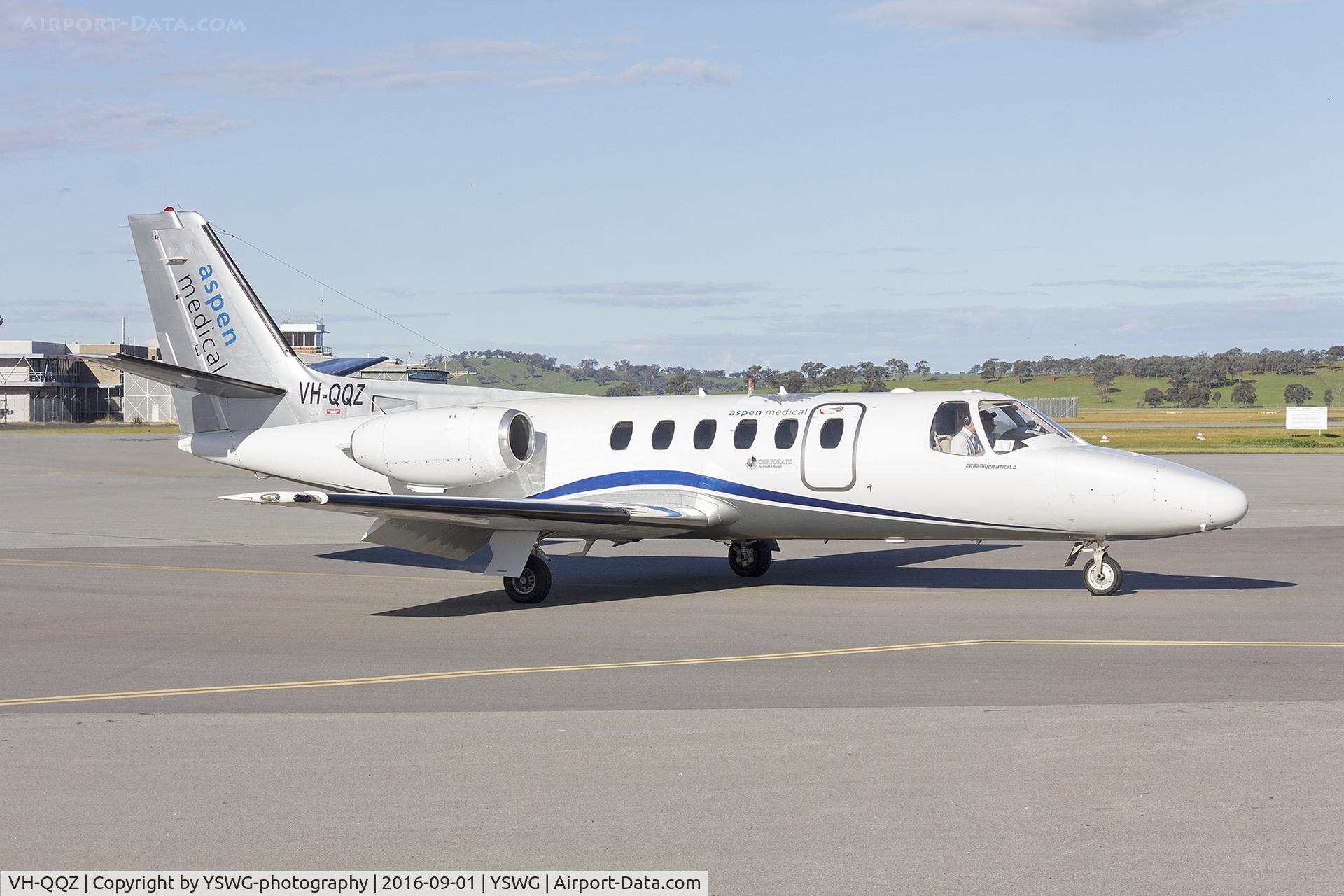 VH-QQZ, 1979 Cessna 550 Citation II C/N 550-0076, Aspen Medical/Corporate Aircraft Charter (VH-QQZ) Cessna Citation II taxiing at Wagga Wagga Airport