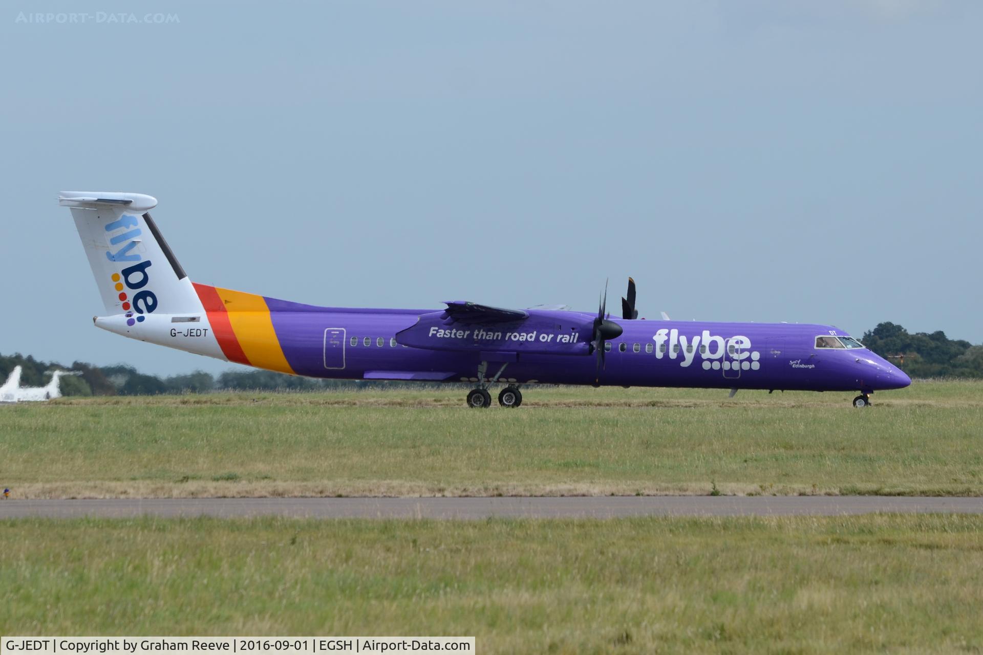 G-JEDT, 2003 De Havilland Canada DHC-8-402Q Dash 8 C/N 4088, Just landed at Norwich.