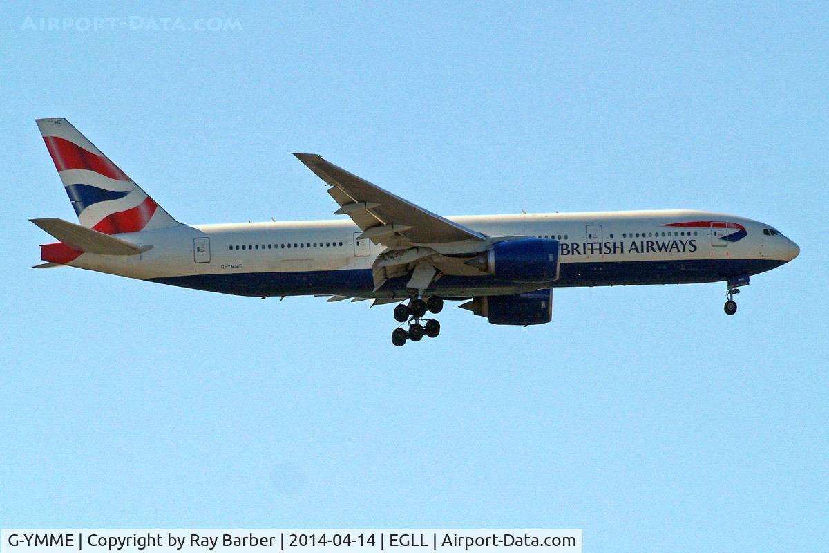 G-YMME, 2000 Boeing 777-236/ER C/N 30306, Boeing 777-236ER [30306] (British Airways) Home~G 14/04/2014. On approach 27L.