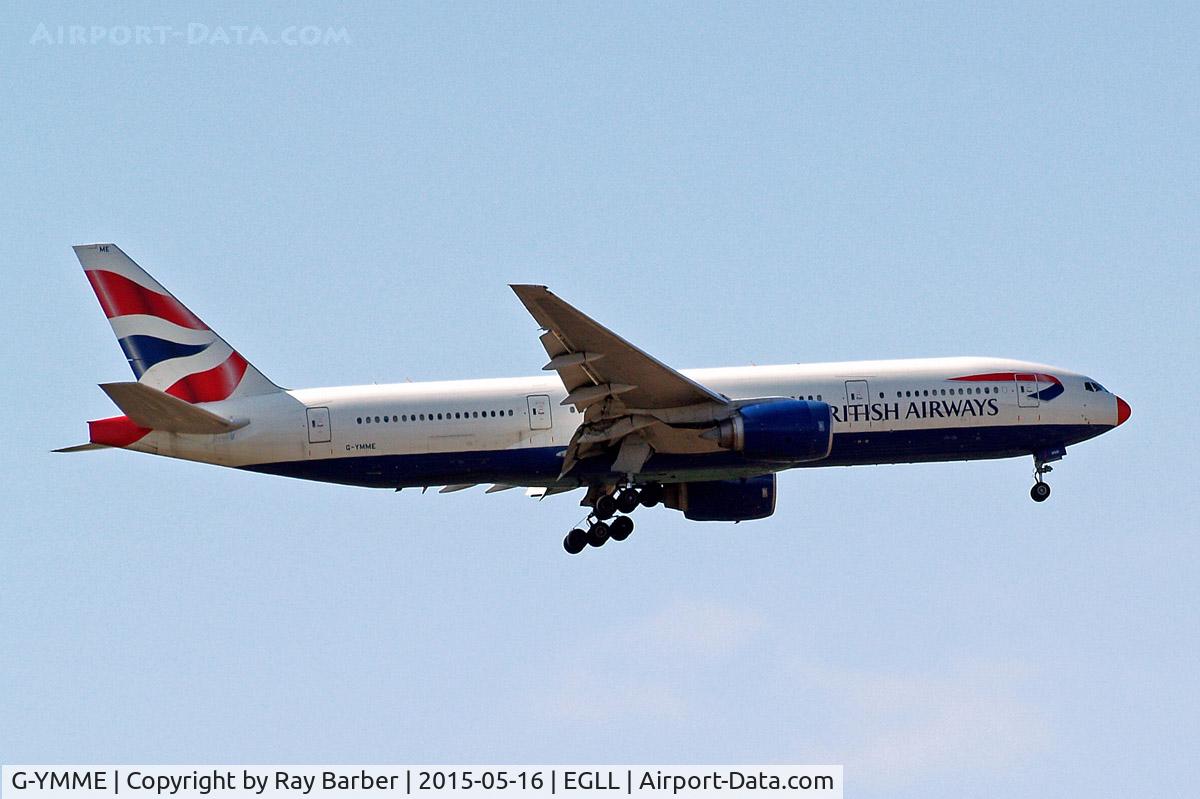 G-YMME, 2000 Boeing 777-236/ER C/N 30306, Boeing 777-236ER [30306] (British Airways) Home~G 09/05/2015. On approach 27L with red nose.