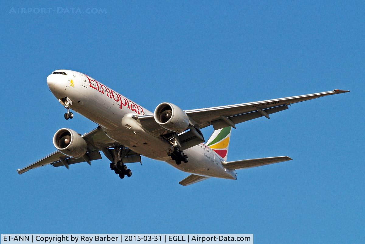 ET-ANN, 2010 Boeing 777-260/LR C/N 40770, Boeing 777-260LR [40770] (Ethiopian Airlines) Home~G 31/03/2015. On approach 27R.
