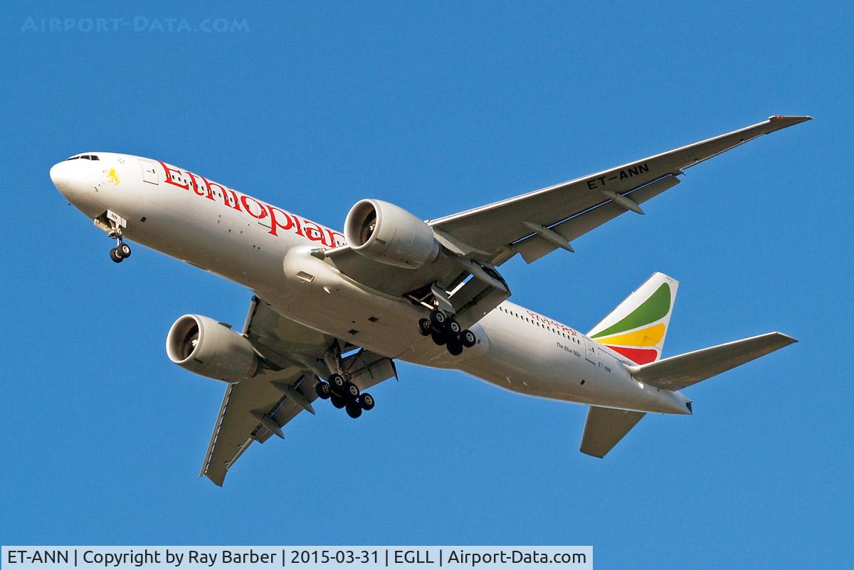 ET-ANN, 2010 Boeing 777-260/LR C/N 40770, Boeing 777-260LR [40770] (Ethiopian Airlines) Home~G 31/03/2015. On approach 27R.