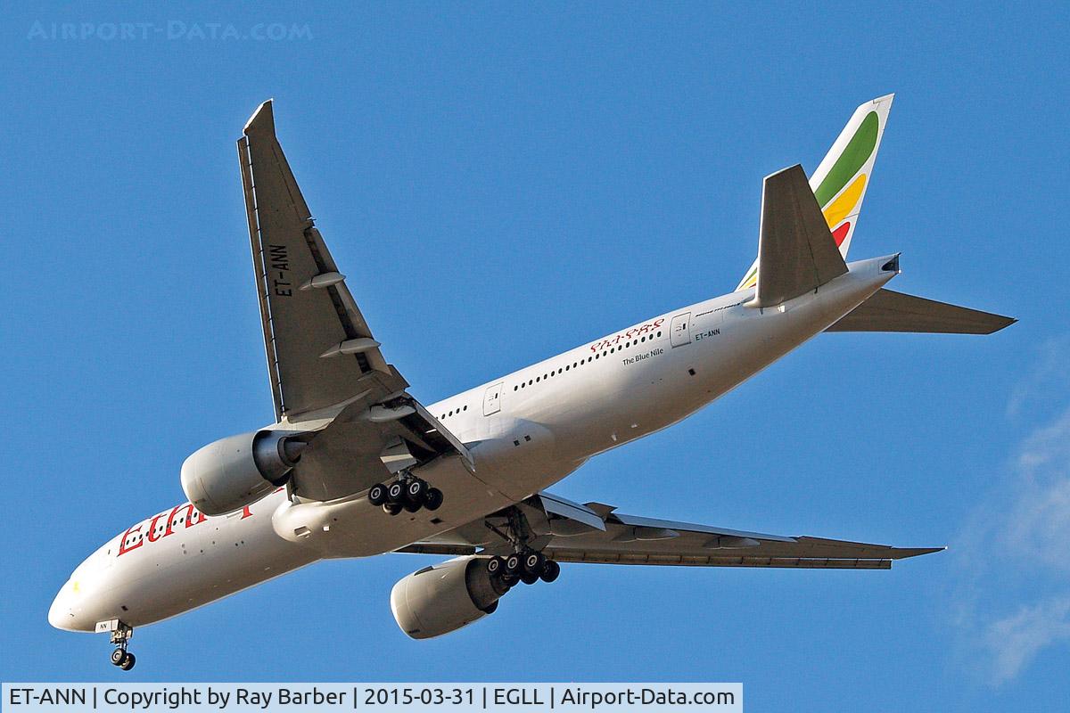 ET-ANN, 2010 Boeing 777-260/LR C/N 40770, Boeing 777-260LR [40770] (Ethiopian Airlines) Home~G 31/03/2015. On approach 27R.