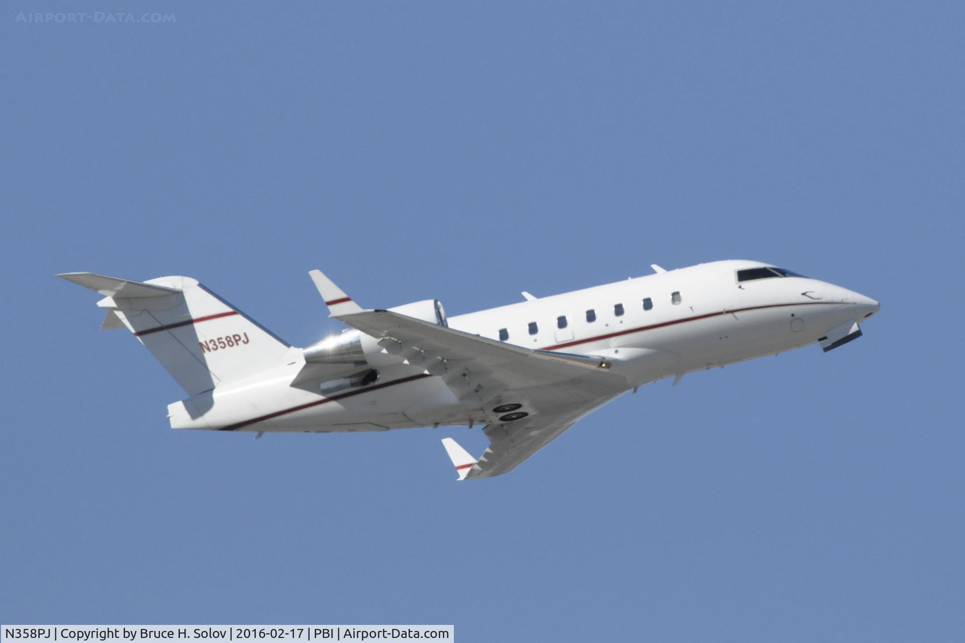 N358PJ, 1993 Canadair Challenger 601-3A (CL-600-2B16) C/N 5141, takeoff from PBI