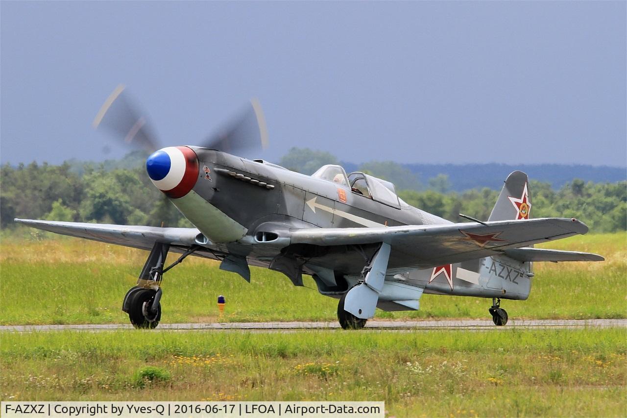F-AZXZ, 1944 Yakovlev Yak-3UA Replica C/N Y337, Yakovlev Yak-3UA Replica, Taxiing to parking area, Avord Air Base 702 (LFOA) Open day 2016