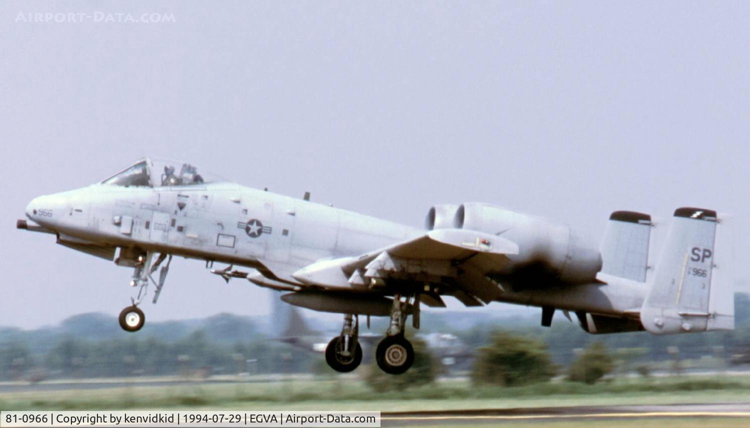 81-0966, 1981 Fairchild Republic A-10A Thunderbolt II C/N A10-0661, US Air Force arriving for RIAT.