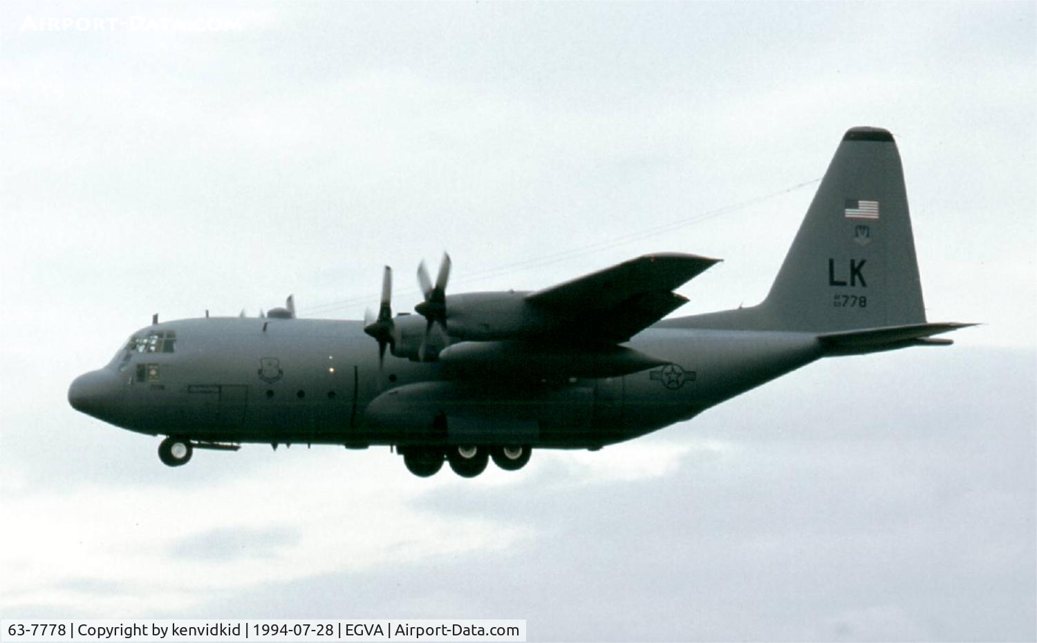 63-7778, 1963 Lockheed C-130E Hercules C/N 382-3844, US Air Force arriving for RIAT.