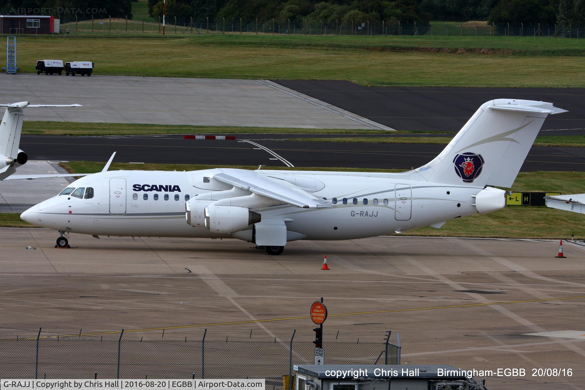 G-RAJJ, 1988 British Aerospace BAe.146-200 C/N E2108, Cello Aviation now wearing Scania titles and logo