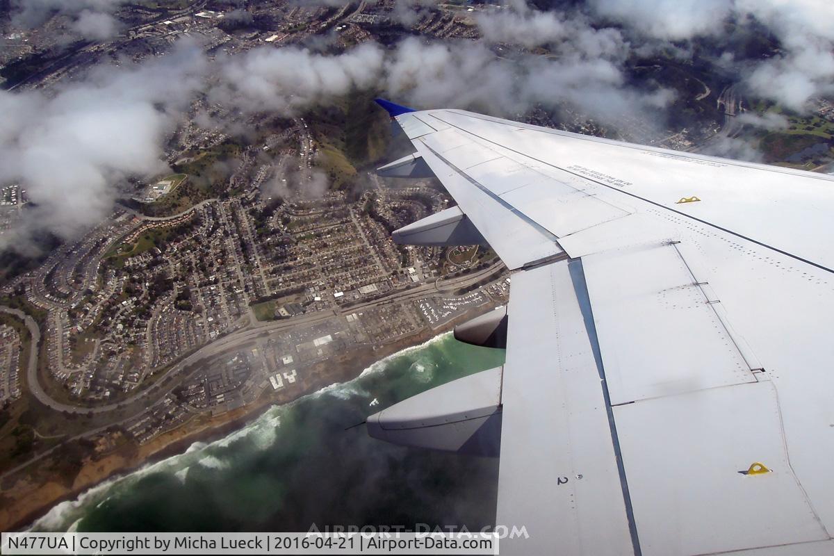N477UA, 2001 Airbus A320-232 C/N 1514, Climbing out of SFO, enroute to LAX