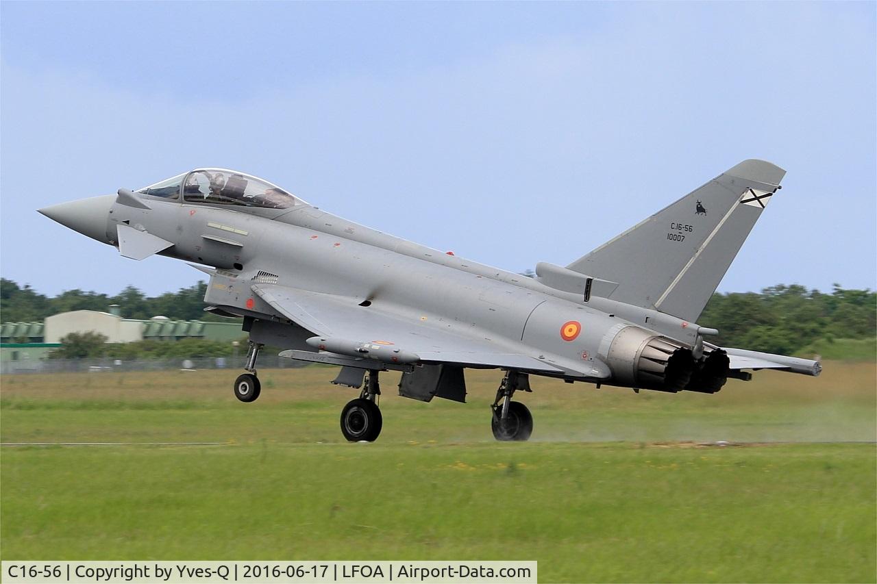 C16-56, Eurofighter EF-2000 Typhoon S C/N SS038, Spanish Air Force Eurofighter EF-2000 Typhoon S, Landing rwy 24, Avord Air Base 702 (LFOA) Open day 2016