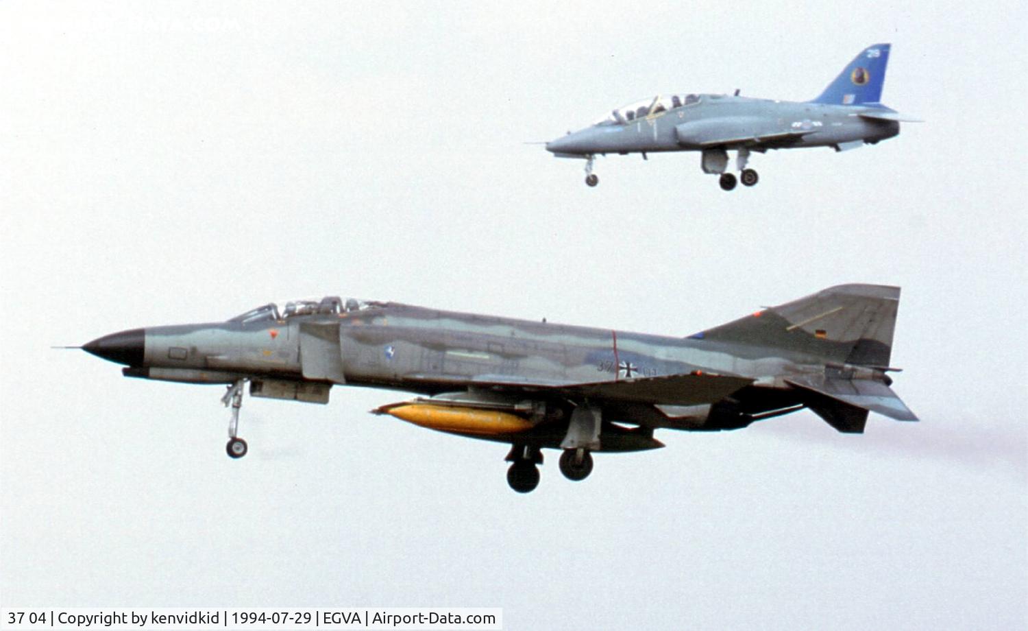 37 04, 1972 McDonnell Douglas F-4F Phantom II C/N 4346, German Air Force arriving at RIAT with Hawk photo ship.