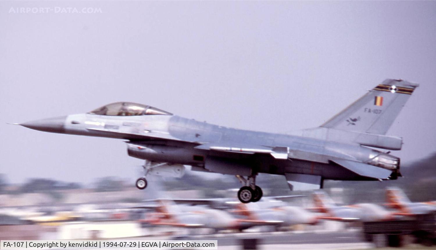 FA-107, 1980 SABCA F-16AM Fighting Falcon C/N 6H-107, Belgian Air Force arriving at RIAT.