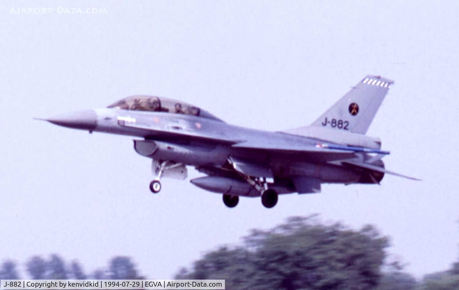 J-882, 1981 Fokker F-16B Fighting Falcon C/N 6E-23, Royal Netherlands Air Force arriving at RIAT.