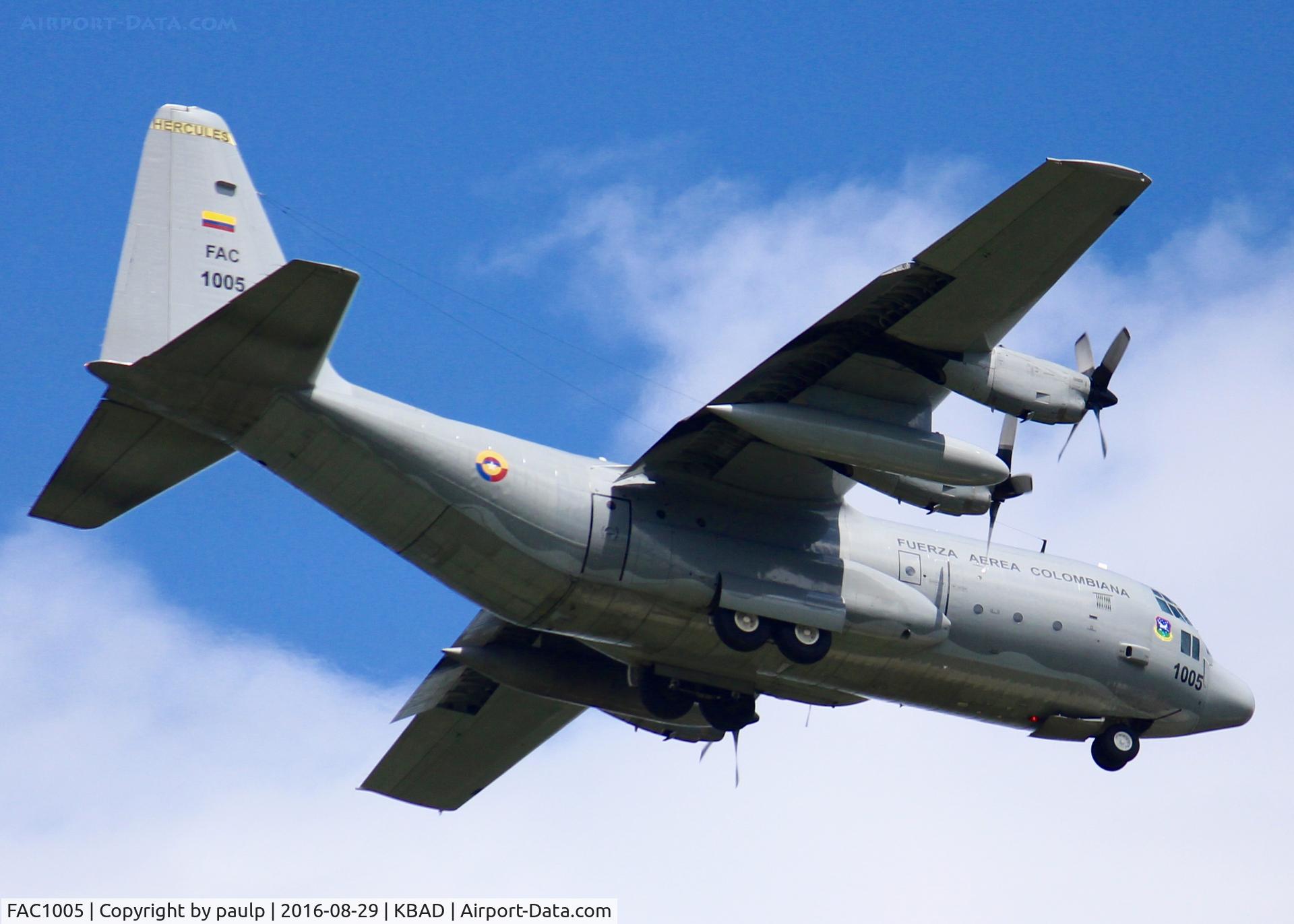 FAC1005, Lockheed C-130H Hercules C/N 382-4965, At Barksdale Air Force Base. Columbian Air Force C-130 in north Louisiana? Wonder why it would be stopping in at a bomber base?