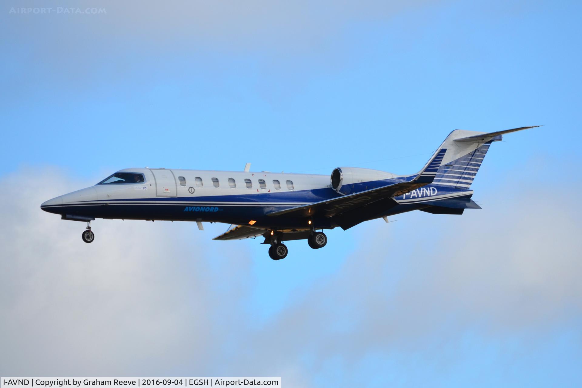 I-AVND, 1999 Learjet 45 C/N 45-064, Landing at Norwich.
