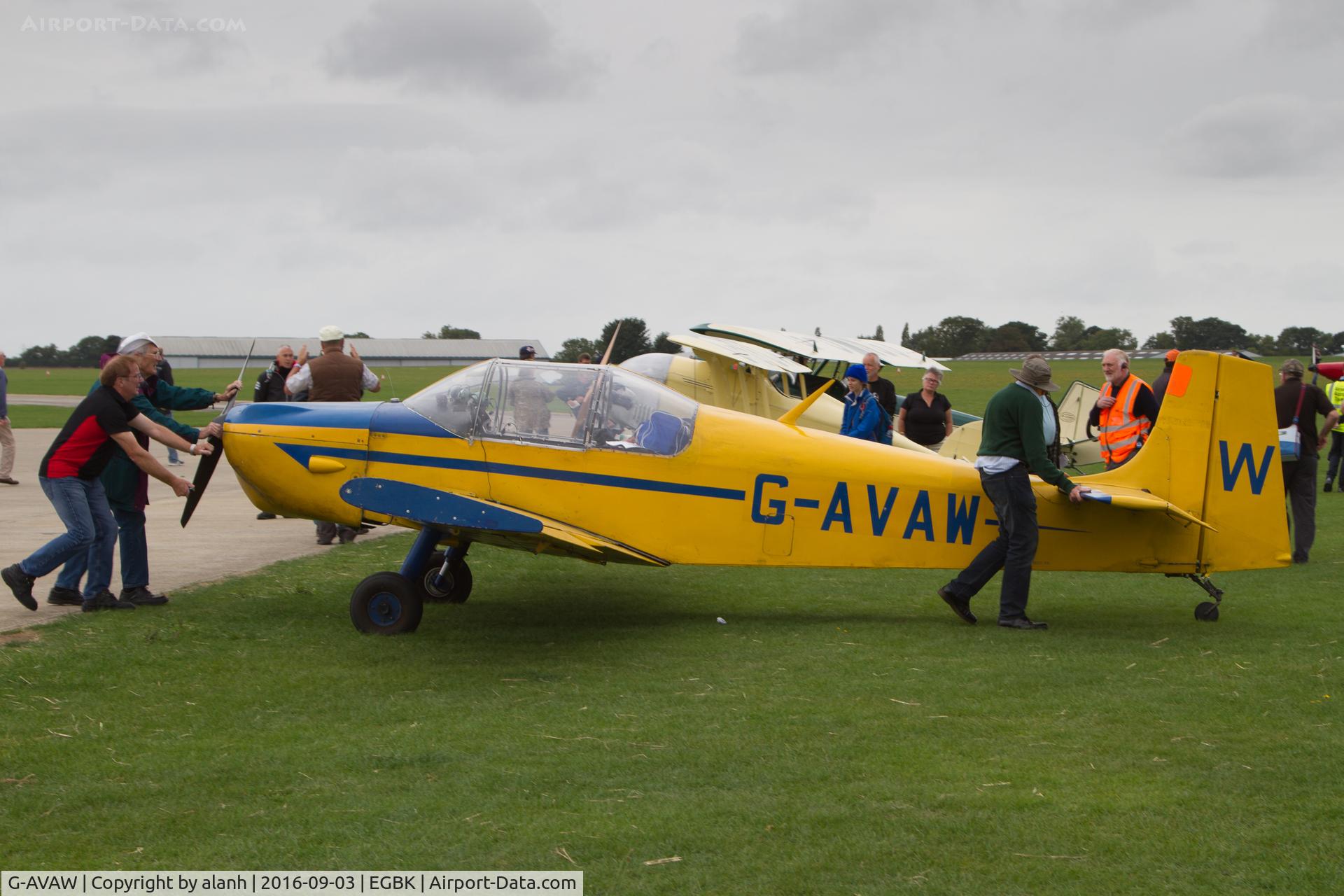 G-AVAW, 1966 Rollason Druine D.62C Condor C/N RAE/617, Assisted parking at Sywell