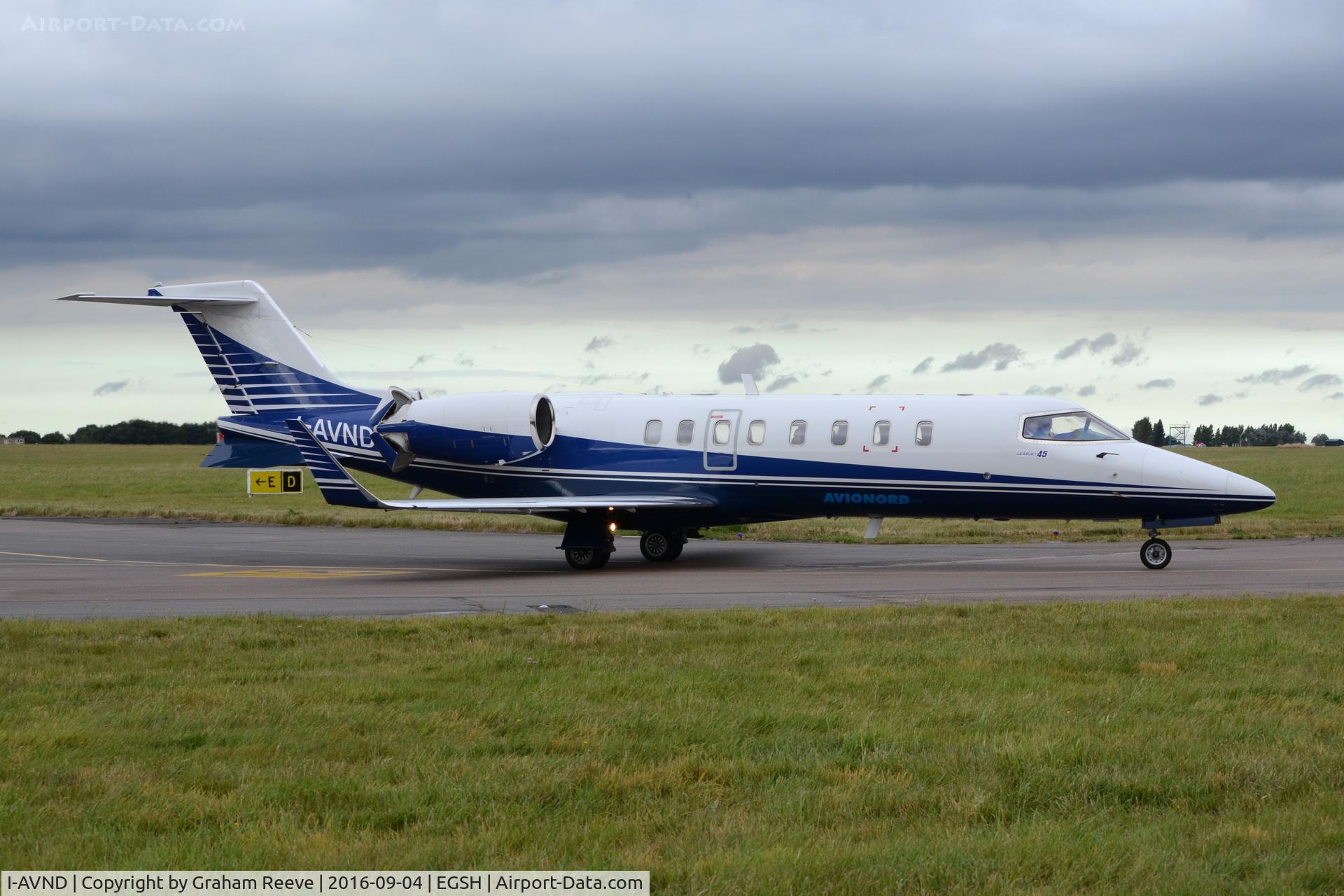 I-AVND, 1999 Learjet 45 C/N 45-064, Departing from Norwich.