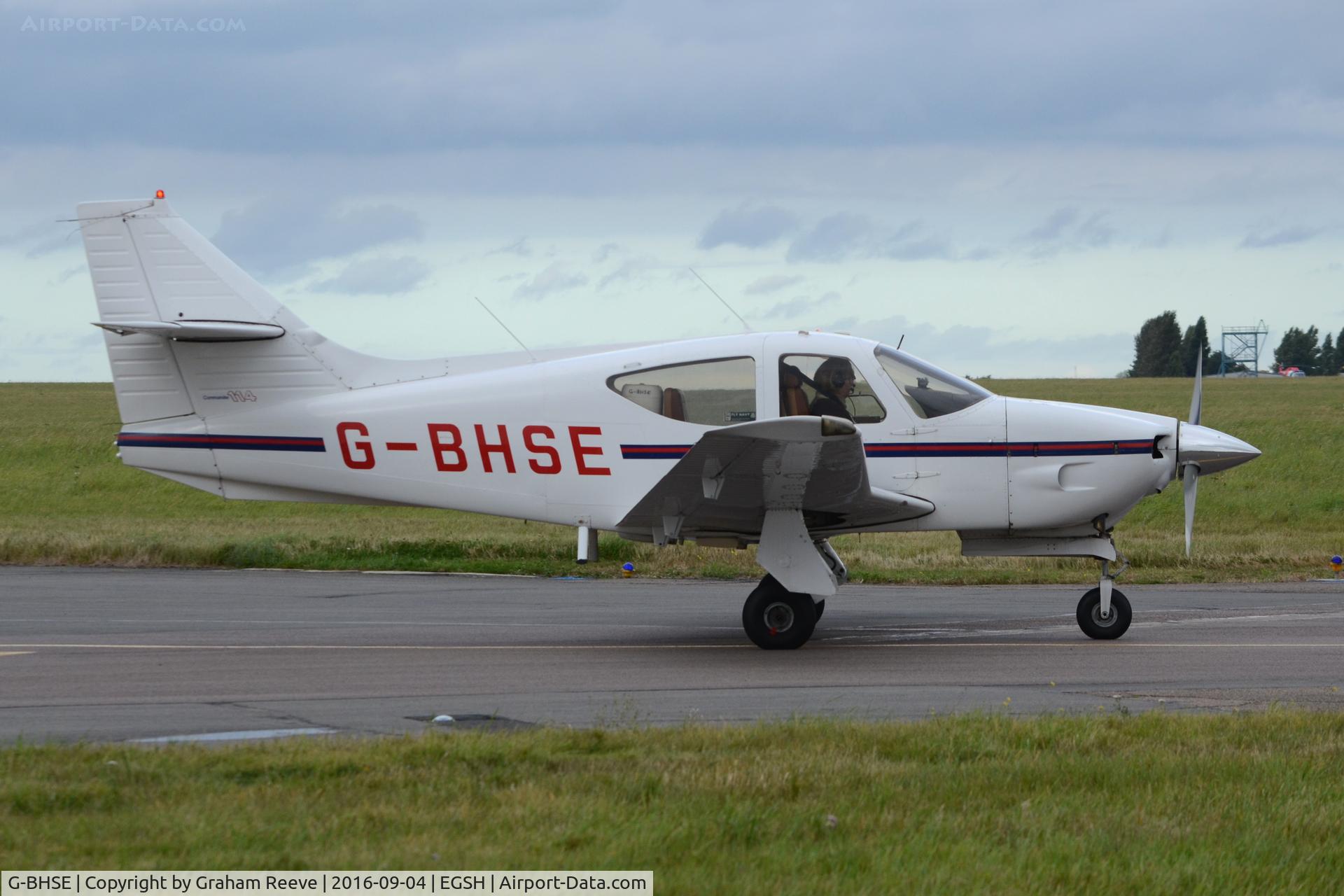 G-BHSE, 1976 Rockwell Commander 114 C/N 14161, Departing from Norwich.