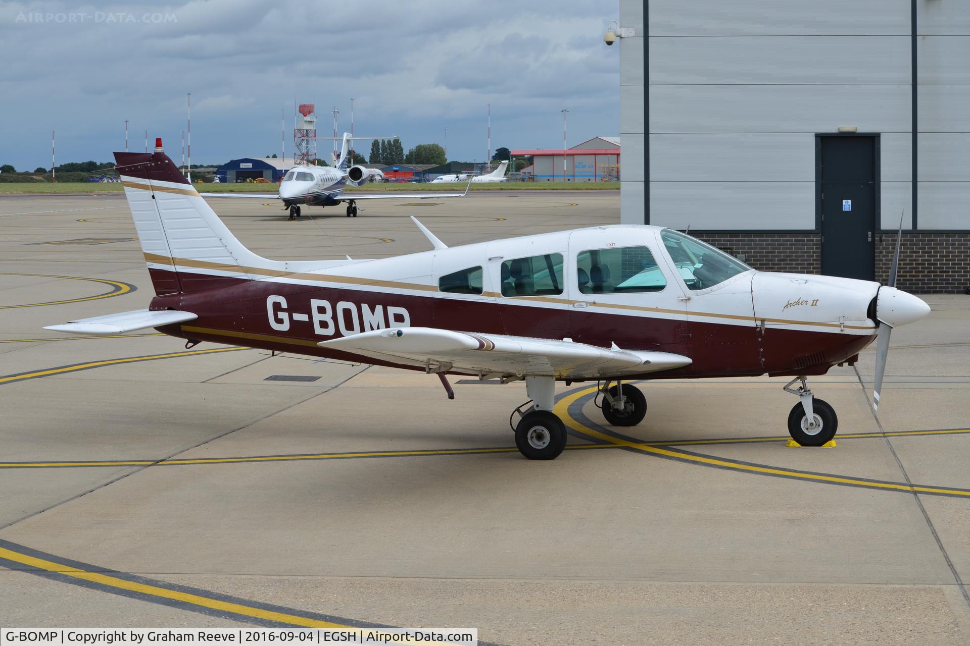 G-BOMP, 1977 Piper PA-28-181 Cherokee Archer II C/N 28-7790249, Parked at Norwich.
