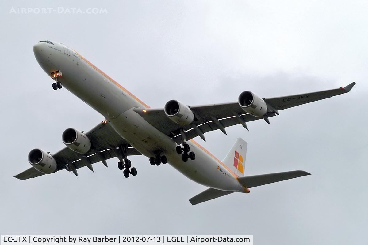 EC-JFX, 2005 Airbus A340-642 C/N 672, Airbus A340-642 [672] (Iberia) Home~G 13/07/2012. On approach 27R.