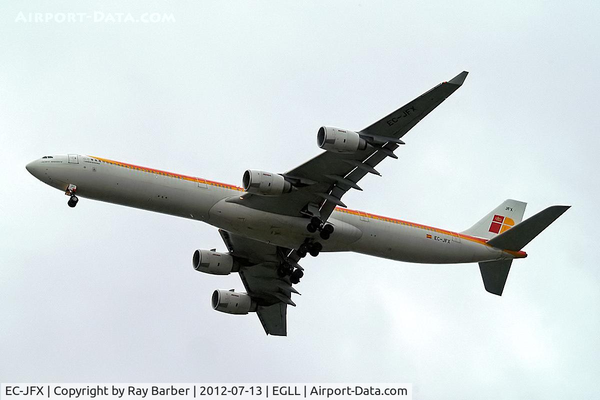 EC-JFX, 2005 Airbus A340-642 C/N 672, Airbus A340-642 [672] (Iberia) Home~G 13/07/2012. On approach 27R.