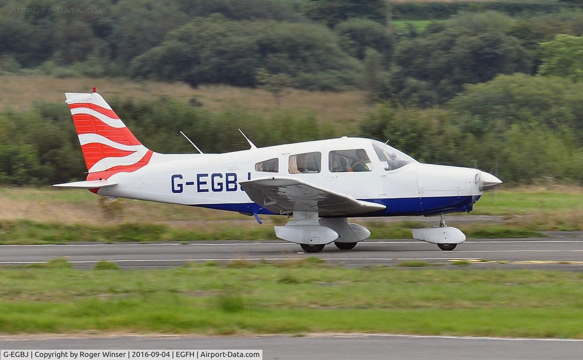 G-EGBJ, 1980 Piper PA-28-161 Cherokee Warrior II C/N 28-8116061, Visiting Cherokee Warrior II departing Runway 28.